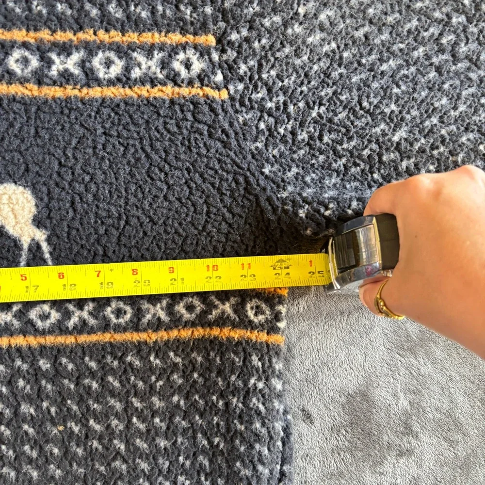 Old Navy Mens Polyester Fleece Quarter Zip Pullover Fair Isle Reindeer L Gray
